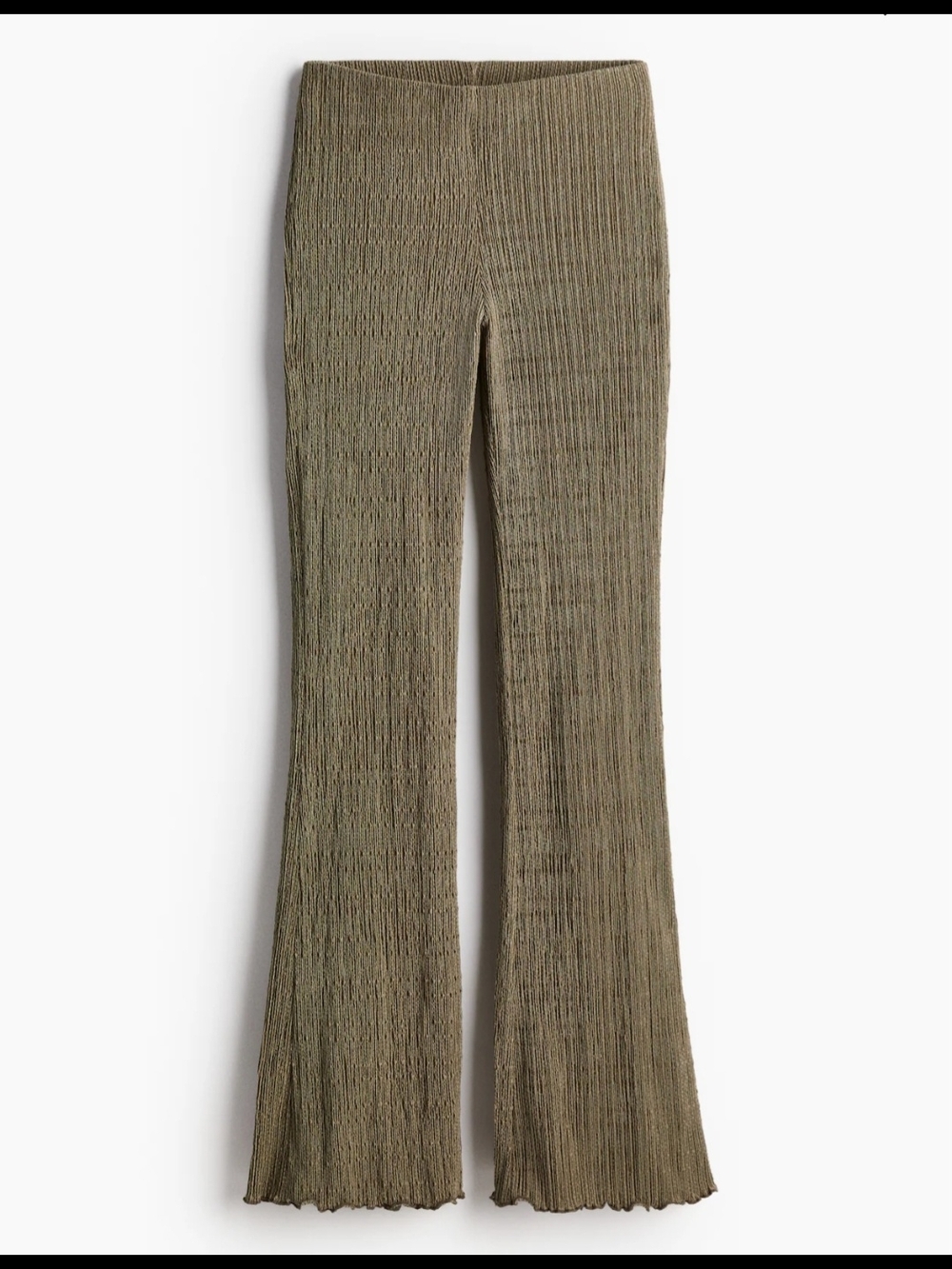 H&M Dark Khaki Green Ribbed Knit Flared Leggings